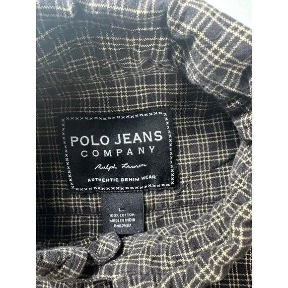 Polo Jean Ralph Lauren Men's Plaid Button Down Shirt Size L Authentic Denim Wear - Picture 4 of 6